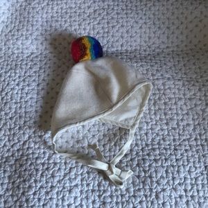 Briar rainbow pompon wool bonnet.